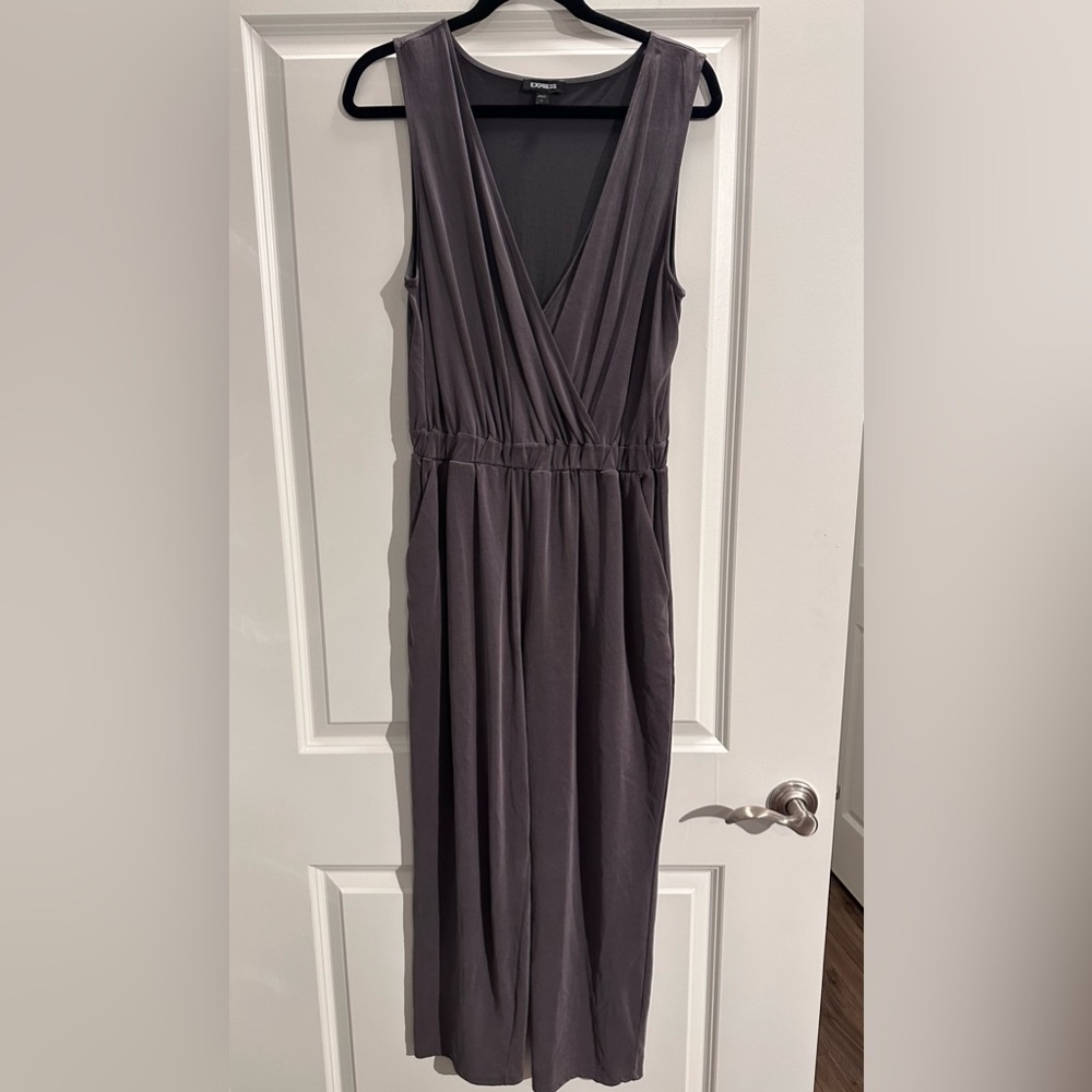 Express gray cross front jumpsuit